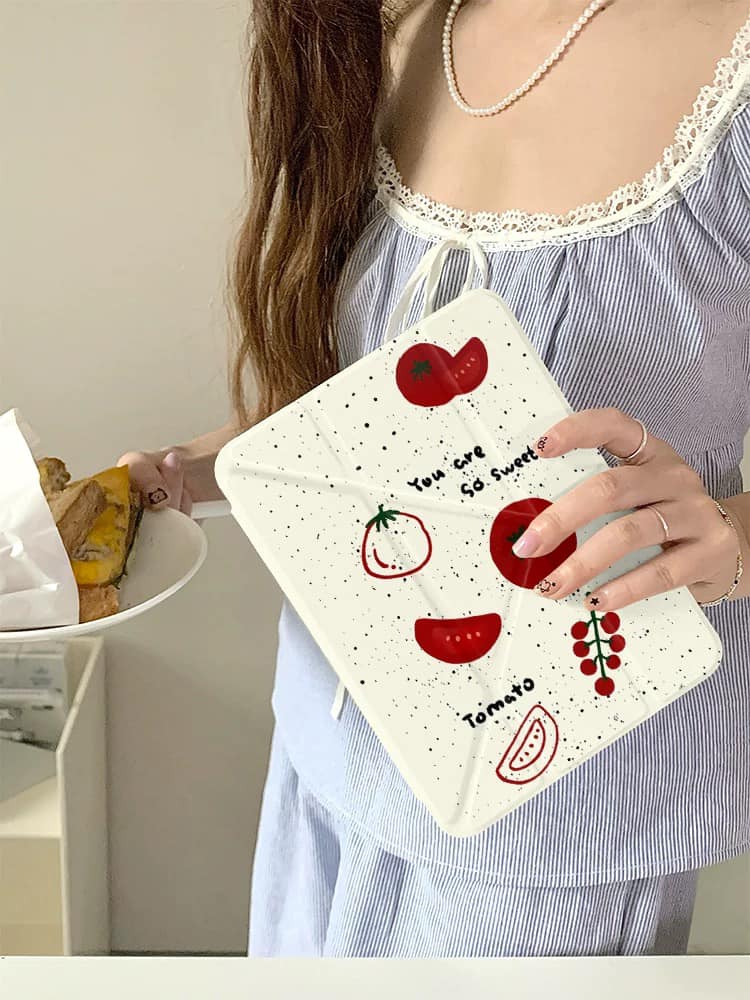 水果蕃茄 黑點水果插畫潑墨背板iPad平板保護套