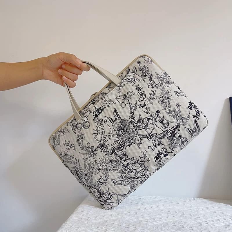 林中小兔子 刺繡花卉與兔多功能旅行電腦包