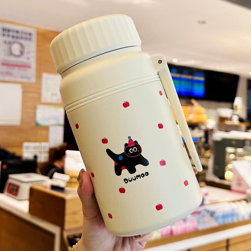 可愛動物米白色不鏽鋼保溫杯   現貨