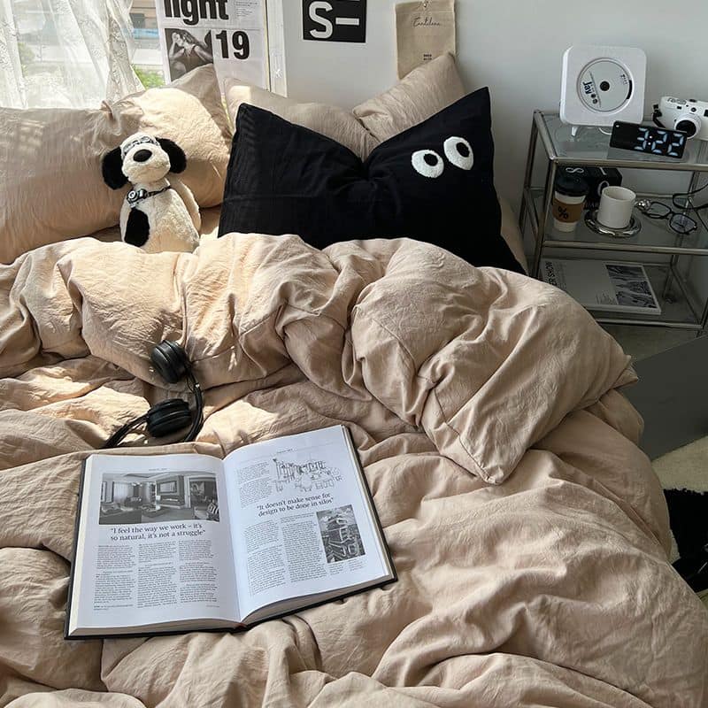 簡約純色 大眼睛水洗棉四件床包組