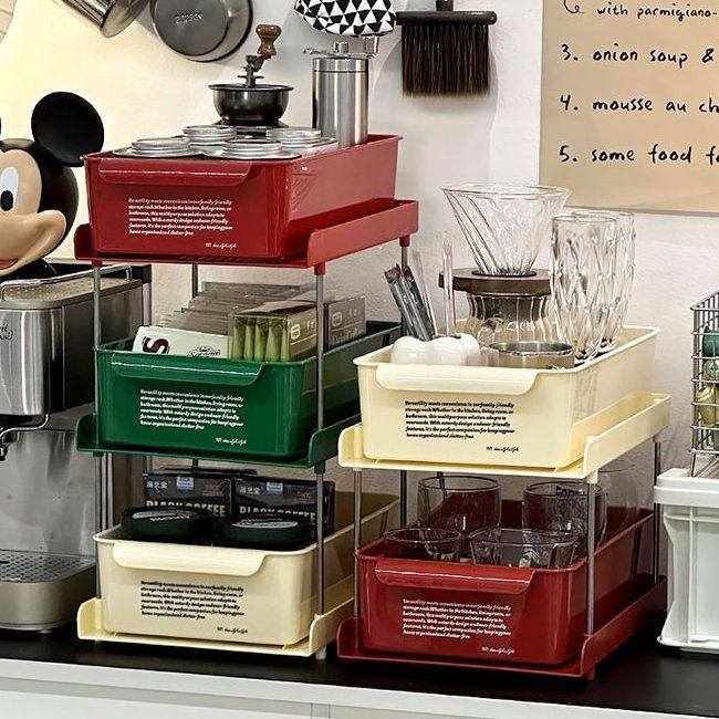 Ins風格多層桌面收納盒 廚房咖啡角整理神器專用抽屜式置物架