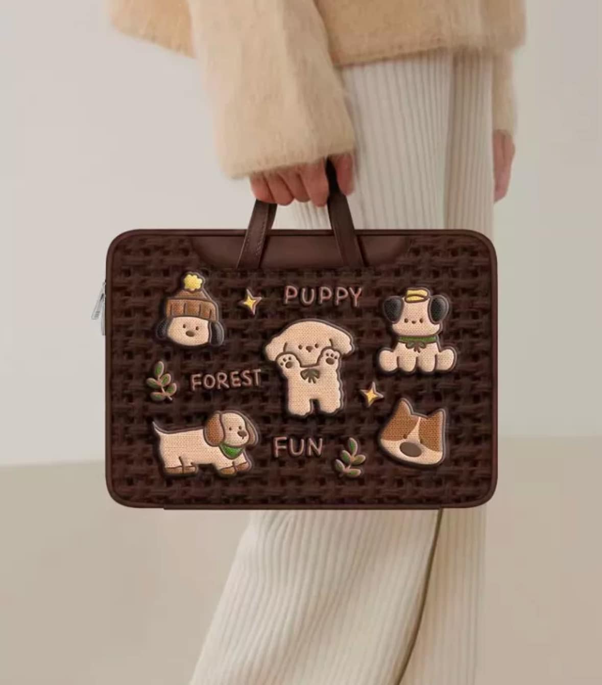 暖棕小狗兒 可愛小狗棕色多功能旅行電腦包