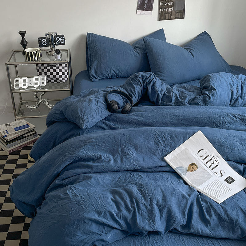 新色系水洗棉四件床包組 繁星藍純色有單人款