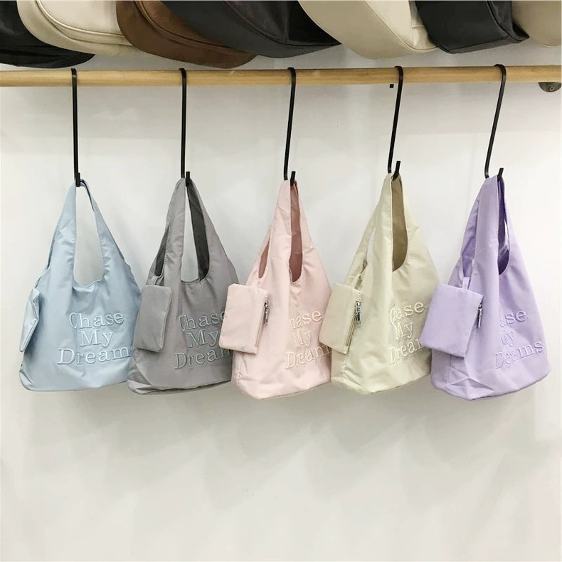 韓國同款清新馬卡龍 休閒百搭刺繡字母布袋