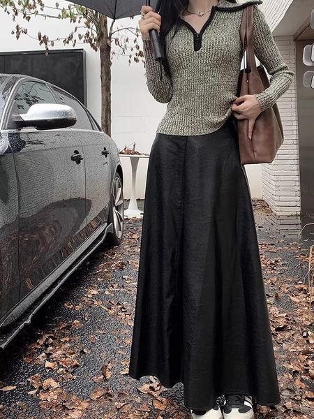 秋季高級感PU皮半身長裙皮裙