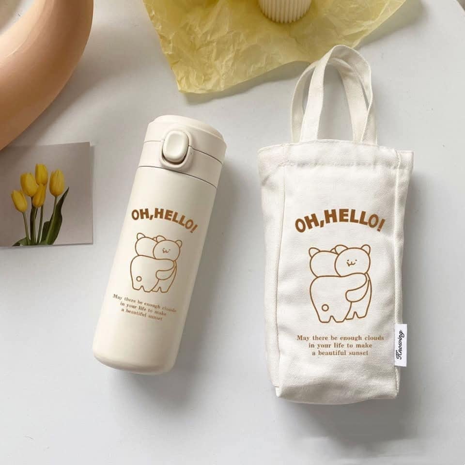 抱抱熊高顏值韓版情侶不銹鋼保溫杯 加提袋
