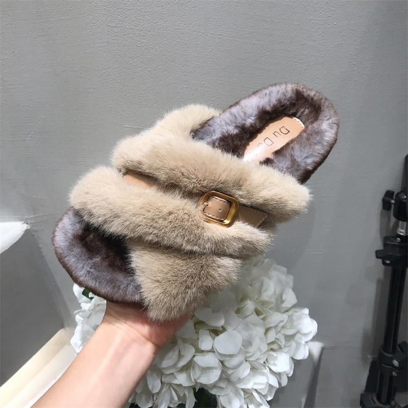 超舒服時尚貂毛網紅交叉拖鞋   39現貨免運