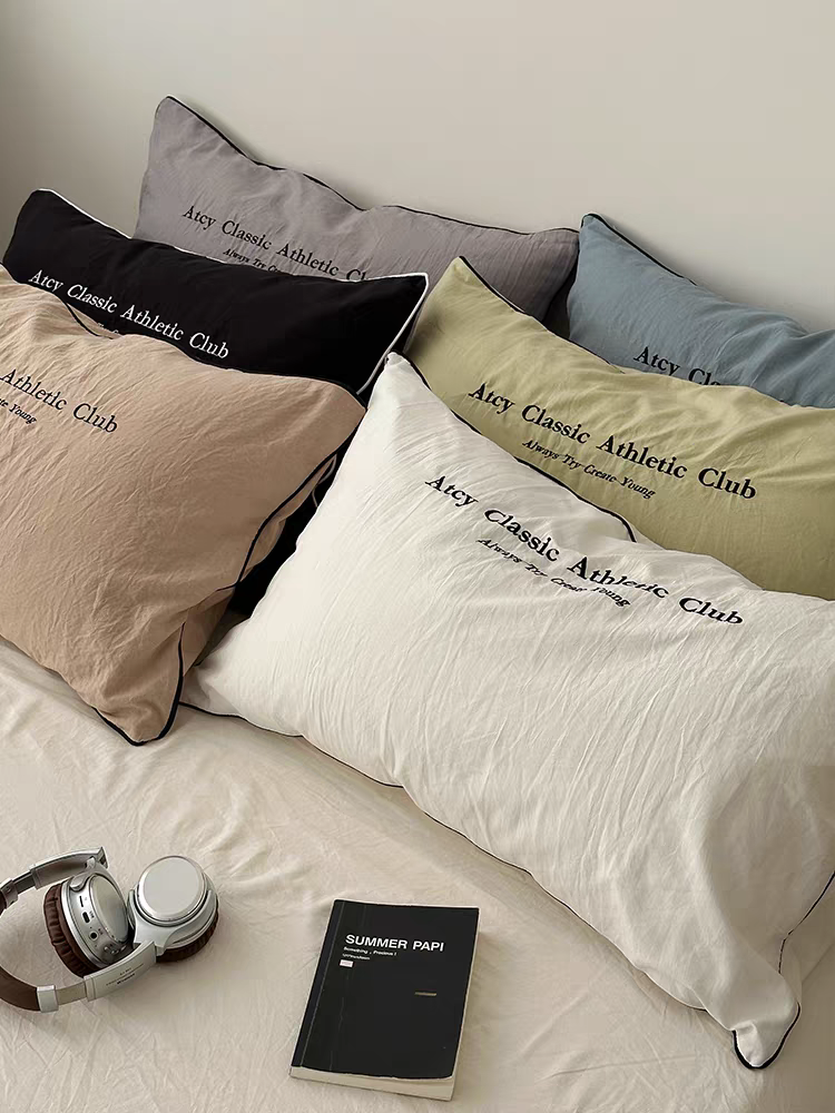 水洗ins風簡約刺繡純色枕套組