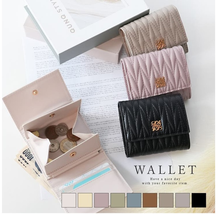 日本  菱格壓紋三折迷你錢包