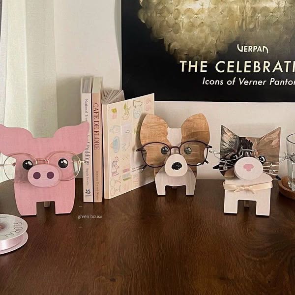 創意木質擺飾動物眼鏡收納 桌面木製工藝眼鏡展示架