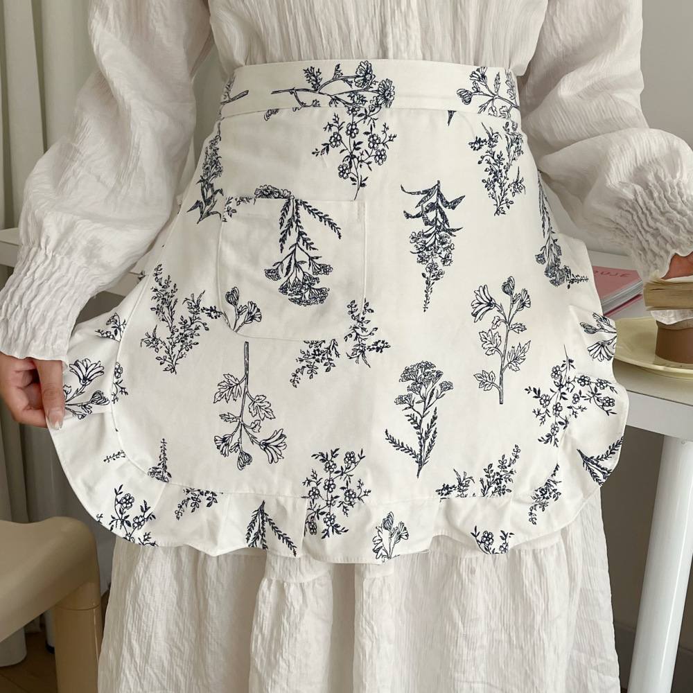 出口韓國半身落葉格子圍裙