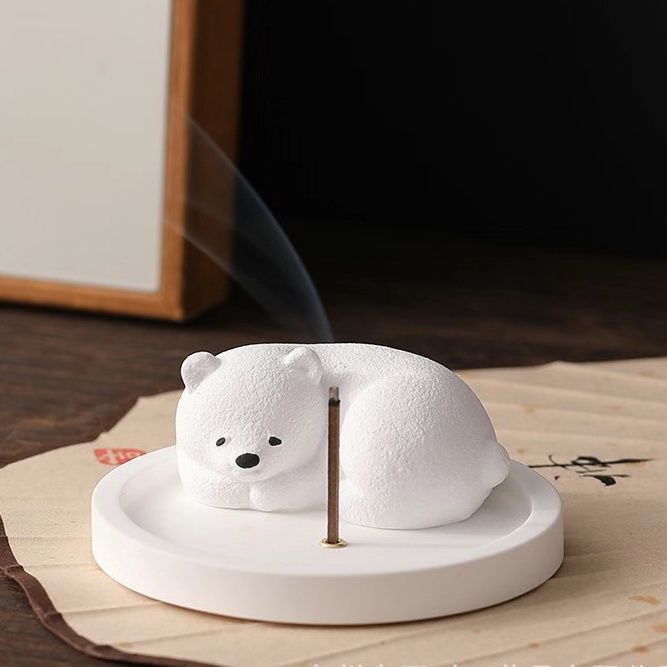 療癒系線香座  北極熊石膏香插桌面擺件