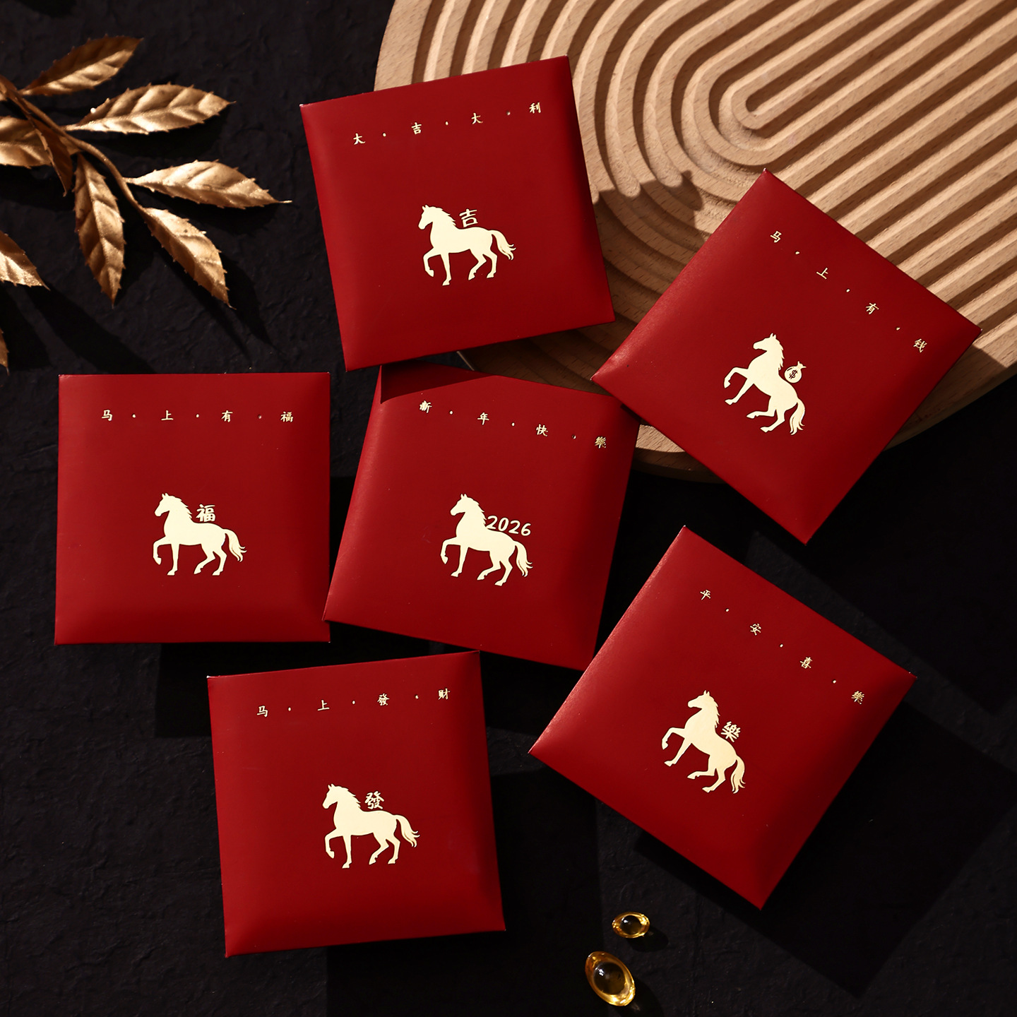 2026馬年限定 極簡金馬小紅包袋 12入組