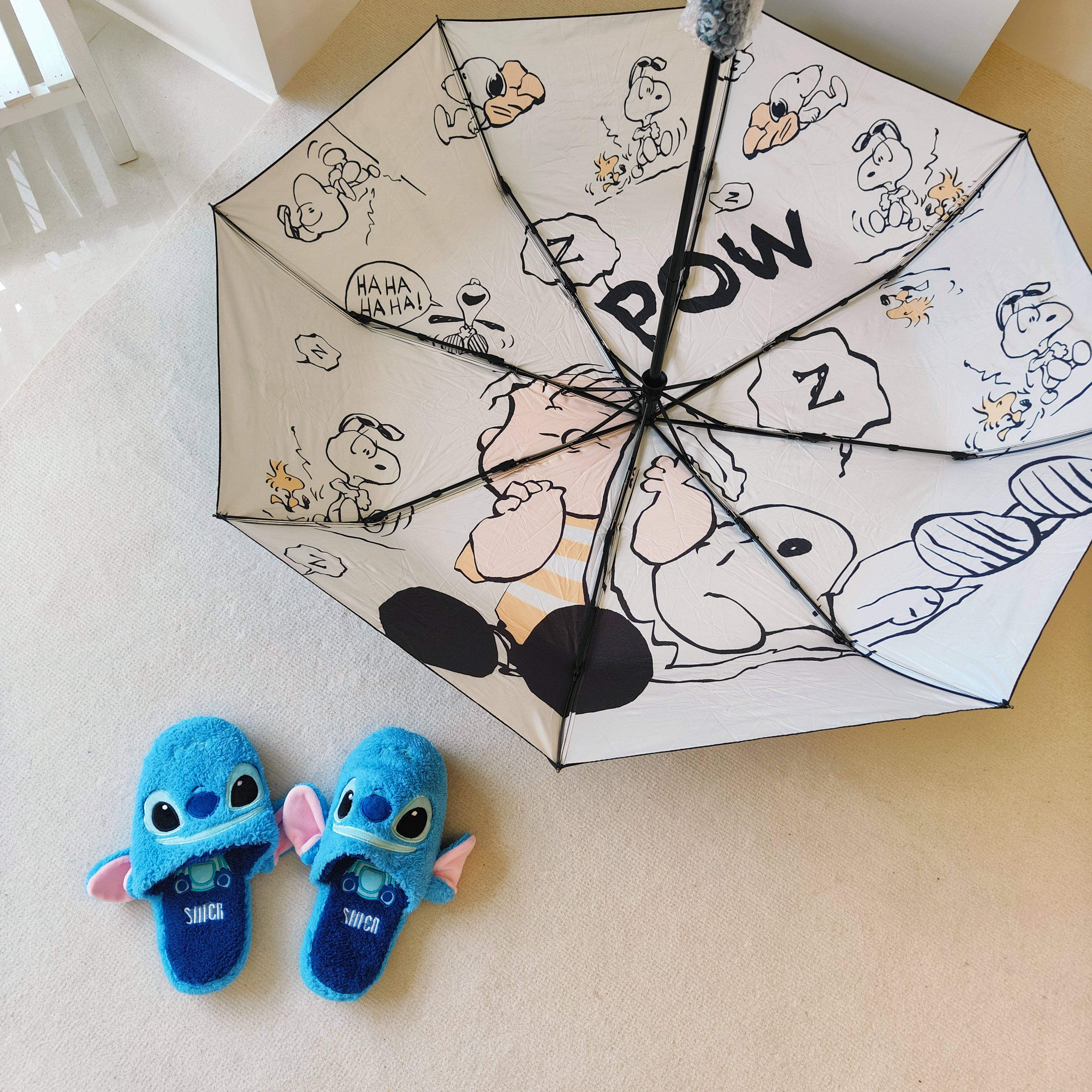 史努比外層黑膠內圖案自動晴雨傘