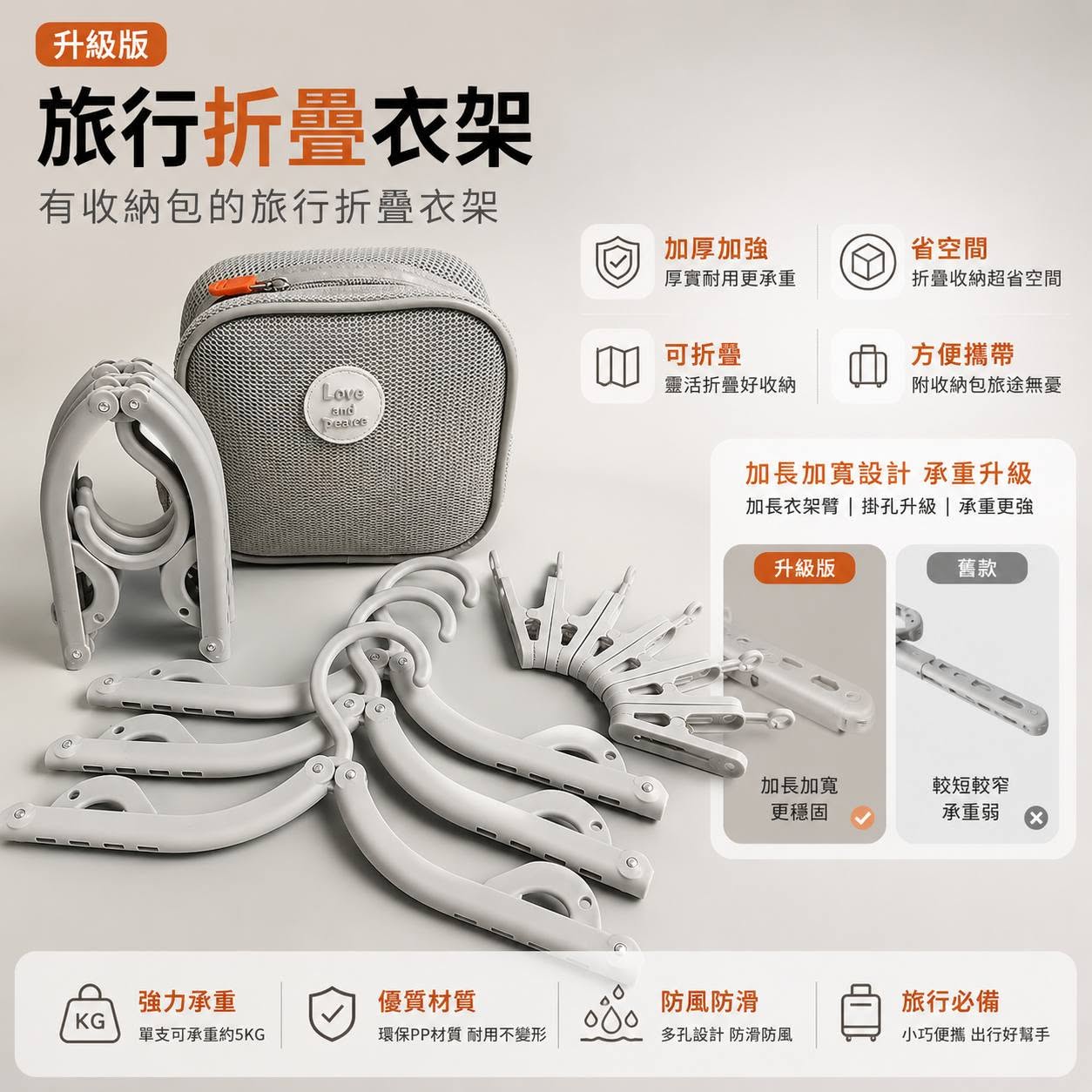 升級旅行折疊衣架夾組 附收納包 出差露營必備多功能防滑衣掛