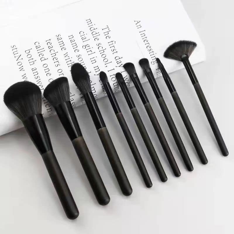 質感黑9支化妝刷附皮革刷具包桶