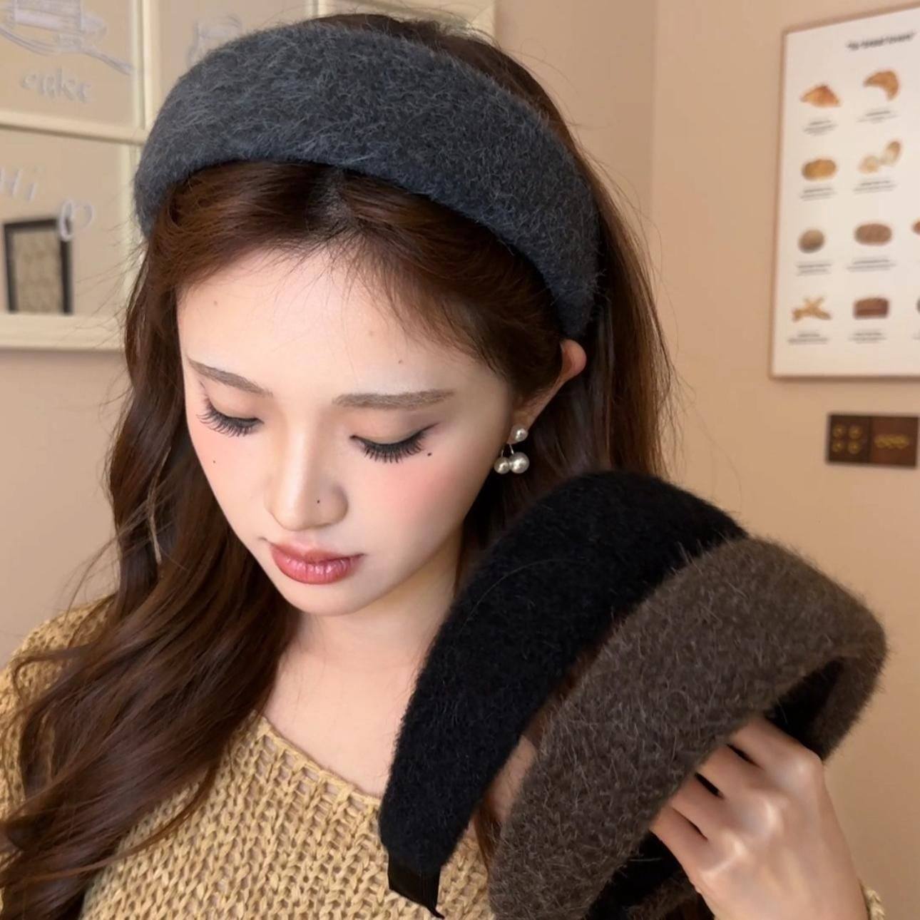 秋冬爆美！高顱頂時尚毛絨髮箍3入