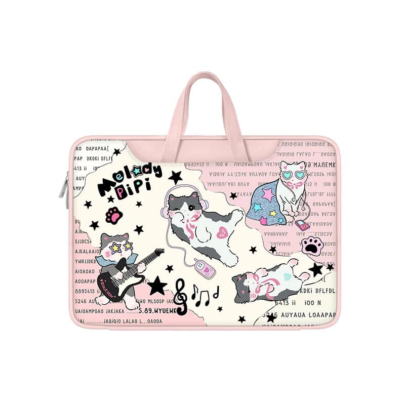 搖滾貓 粉色貓咪插畫風多功能旅行電腦包