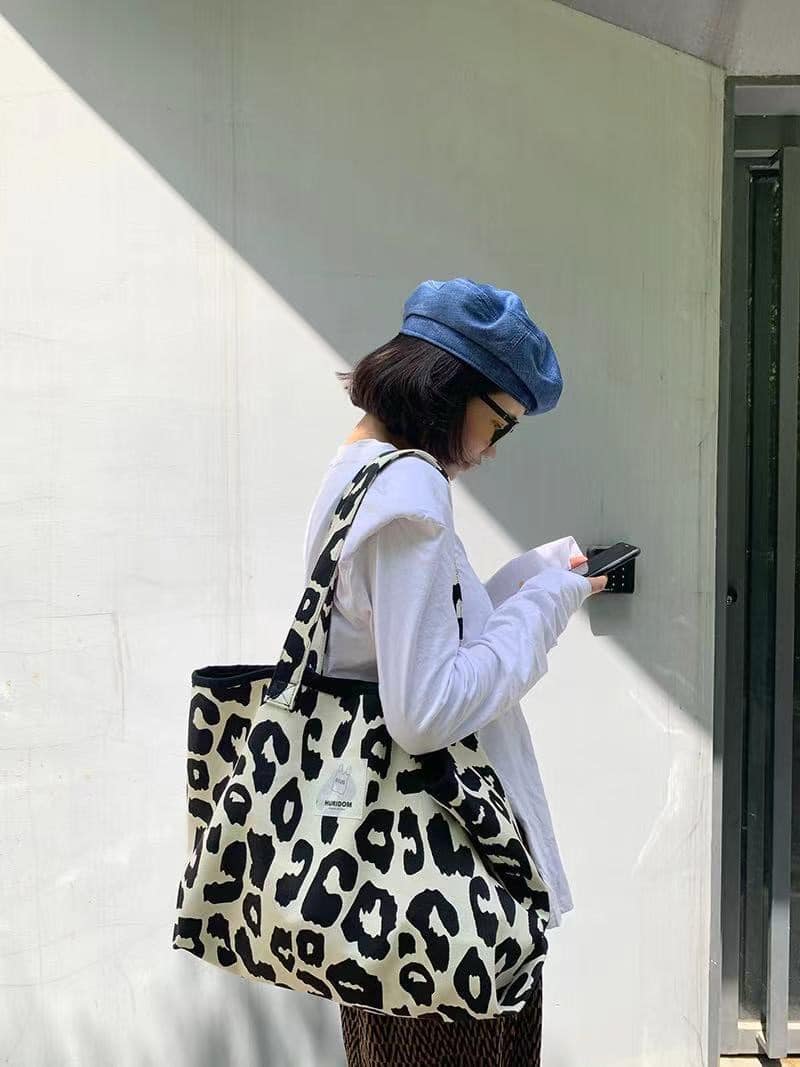 原宿風豹紋帆布包