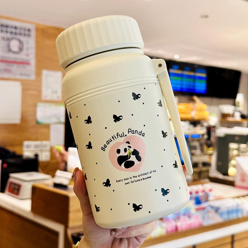 可愛動物米白色不鏽鋼保溫杯