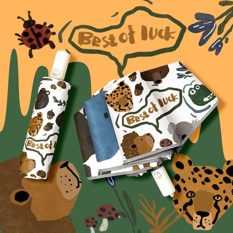 非洲大草原 可愛野生動物折疊晴雨兩用自動雨傘