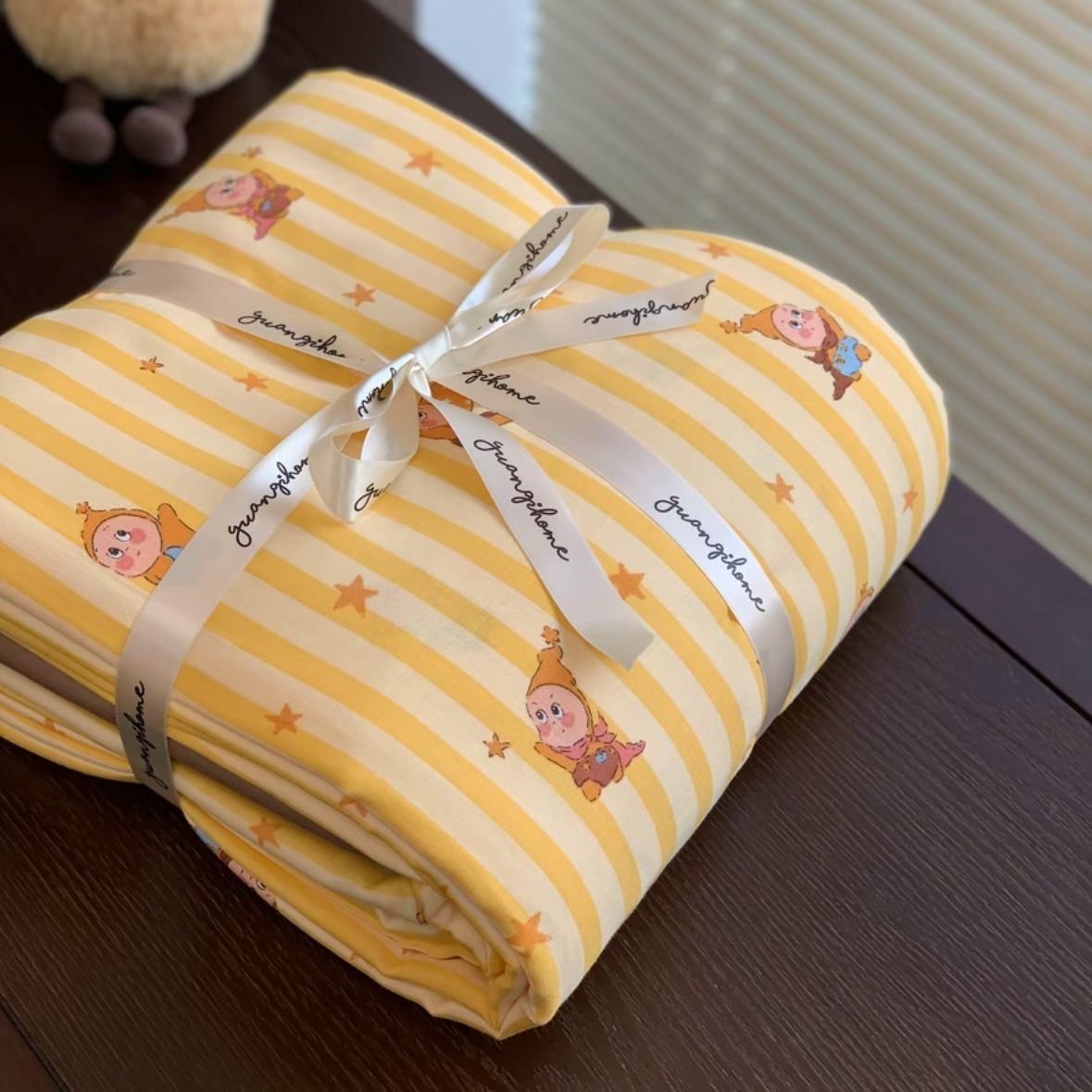 星星條紋超柔水洗棉床包四件組