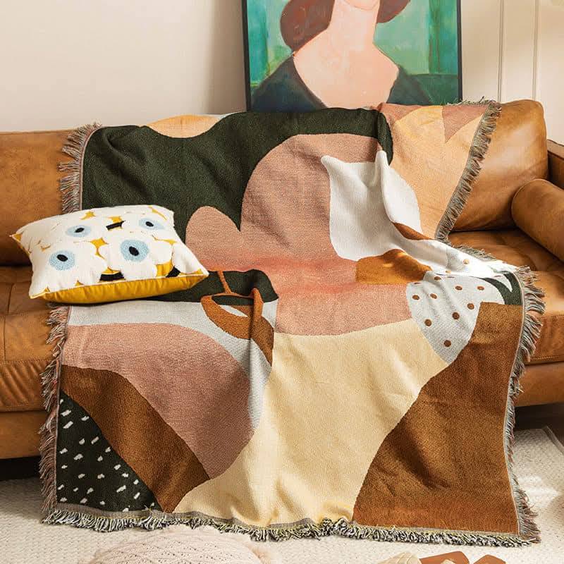 抽象畫耳環女孩復古感沙發毯