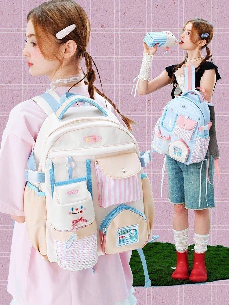 奶萌學院風雙肩包 附牛奶盒造型筆袋