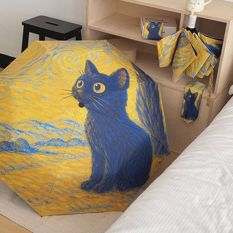 梵高風格文藝貓咪自動晴雨傘