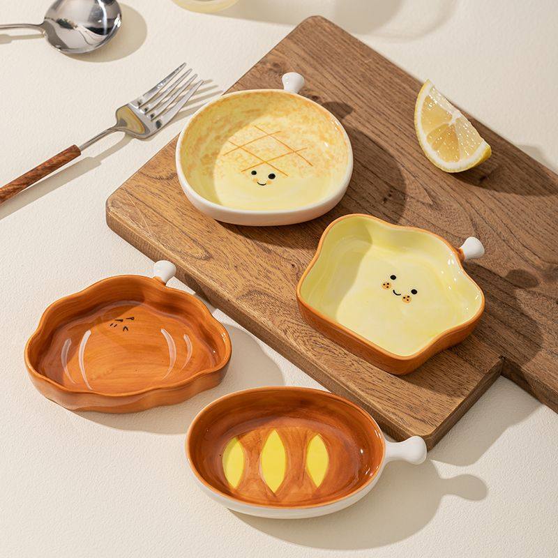 麵包造型陶瓷沾醬碟點心碟4入組