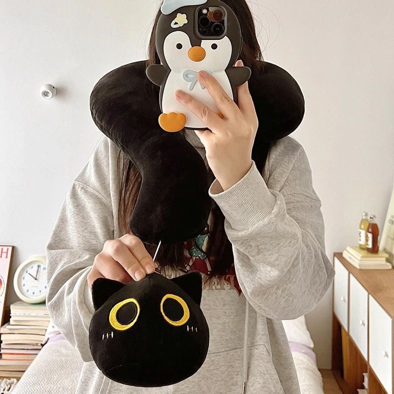 網紅問號貓貓頸枕抱枕 護頸助眠・辦公室午睡/旅行多功能枕