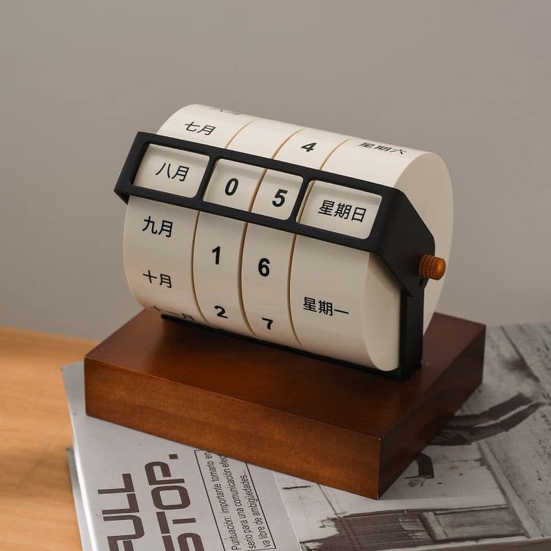 輪轉時光 復古木檯旋轉萬年曆