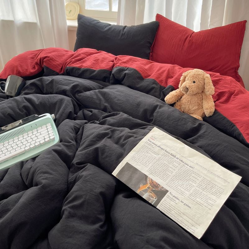 INS 風多巴胺紅色系 越躺越上癮水洗棉床包組4件套