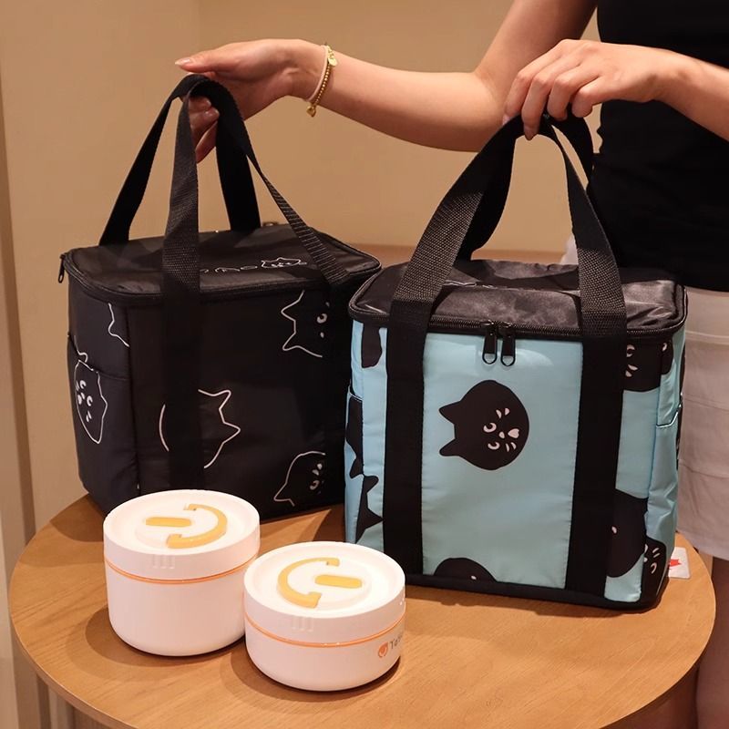 日系卡通貓貓大容量保溫冷藏袋 戶外野餐手提便當包