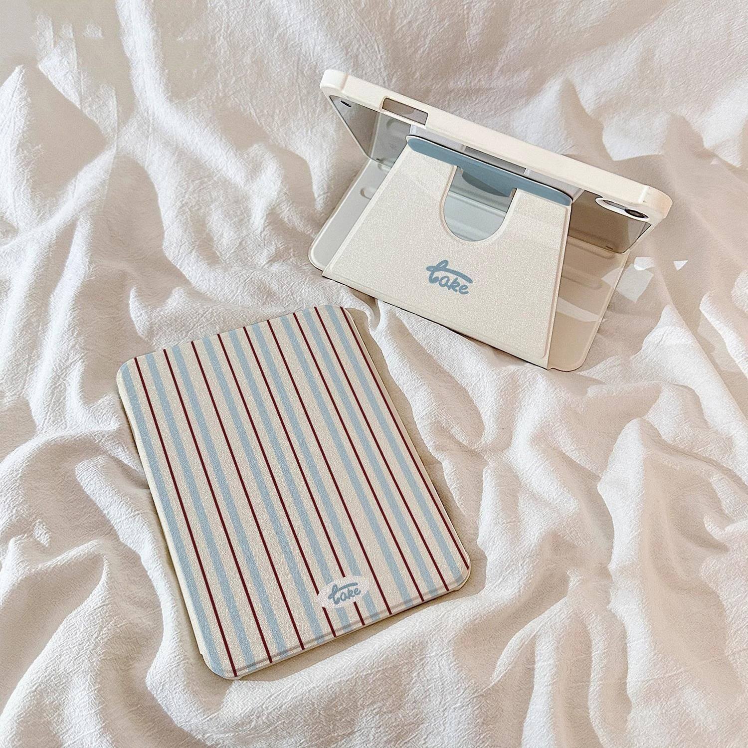 韓系藍棕條紋iPad保護套 Air/Pro系列平板殼