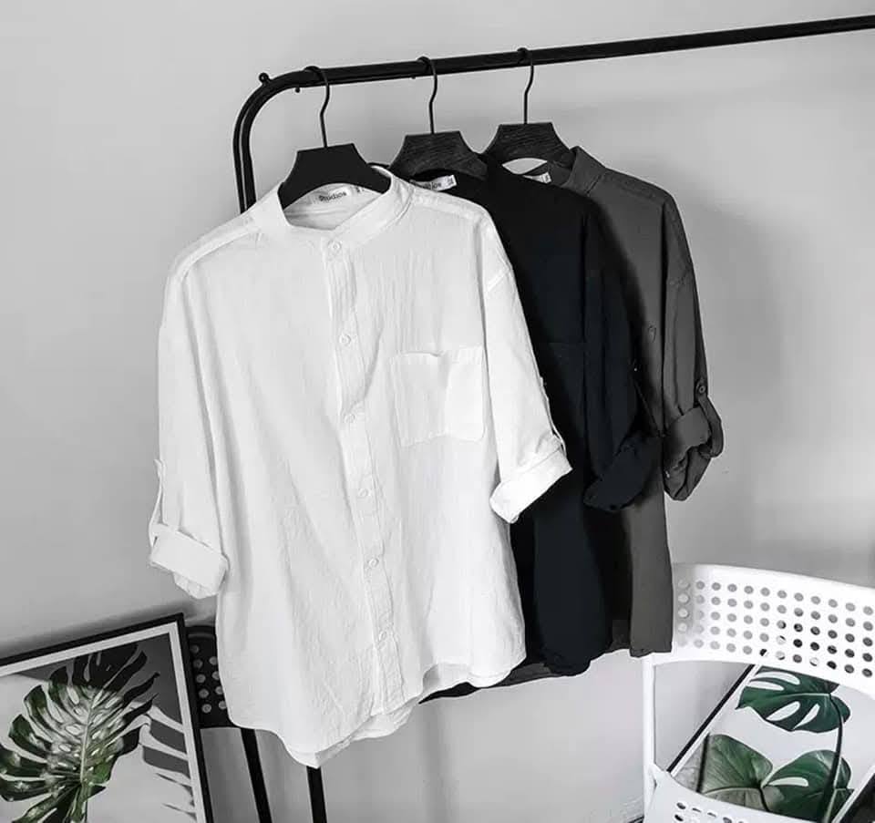 夏秋男款七分袖亞麻襯衫