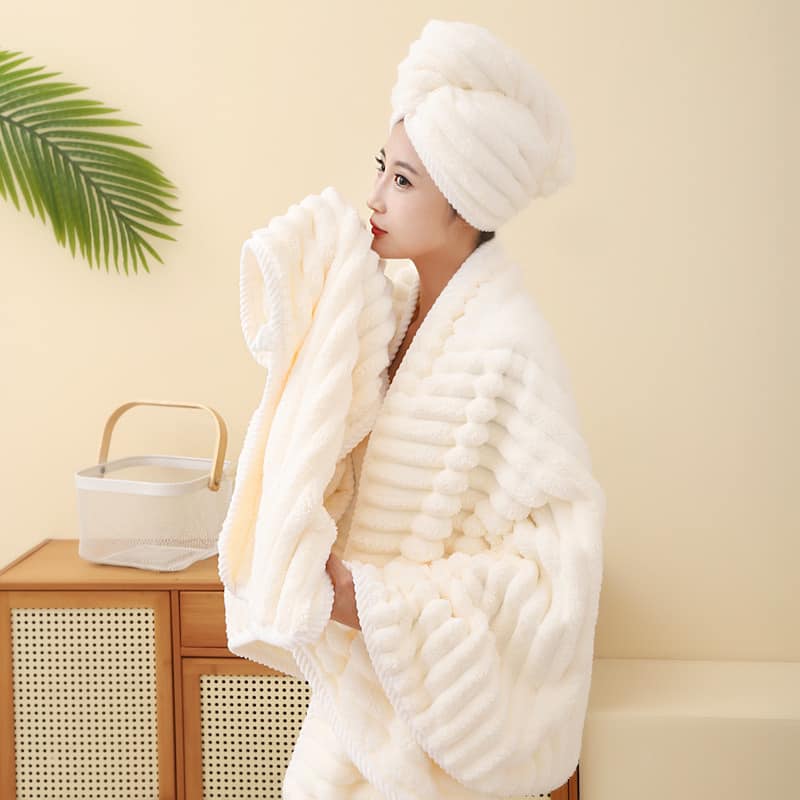 該換浴巾了～糖果條紋加厚珊瑚絨浴巾