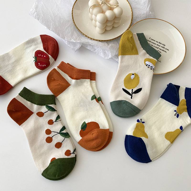 新款水果插畫船襪5雙組