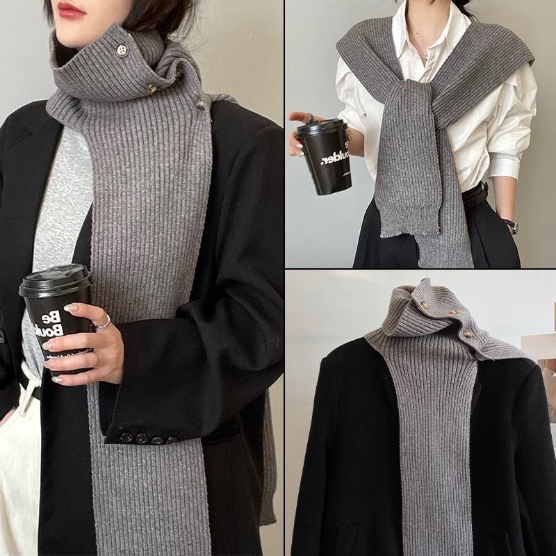 不只是圍巾 多用途針織掛脖披肩 條紋針織掛脖圍巾