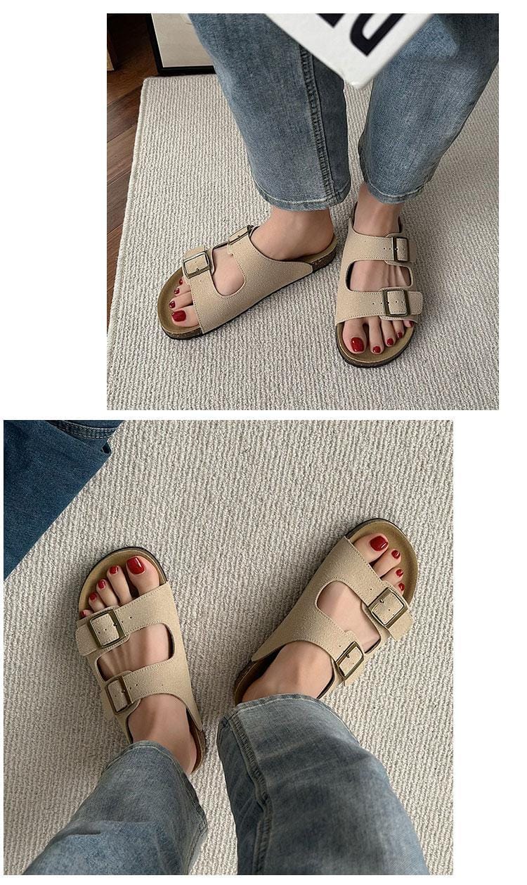 復古磨砂一字帶休閒平底拖鞋 勃肯鞋 有大尺碼  可當情侶鞋   現貨39沙色