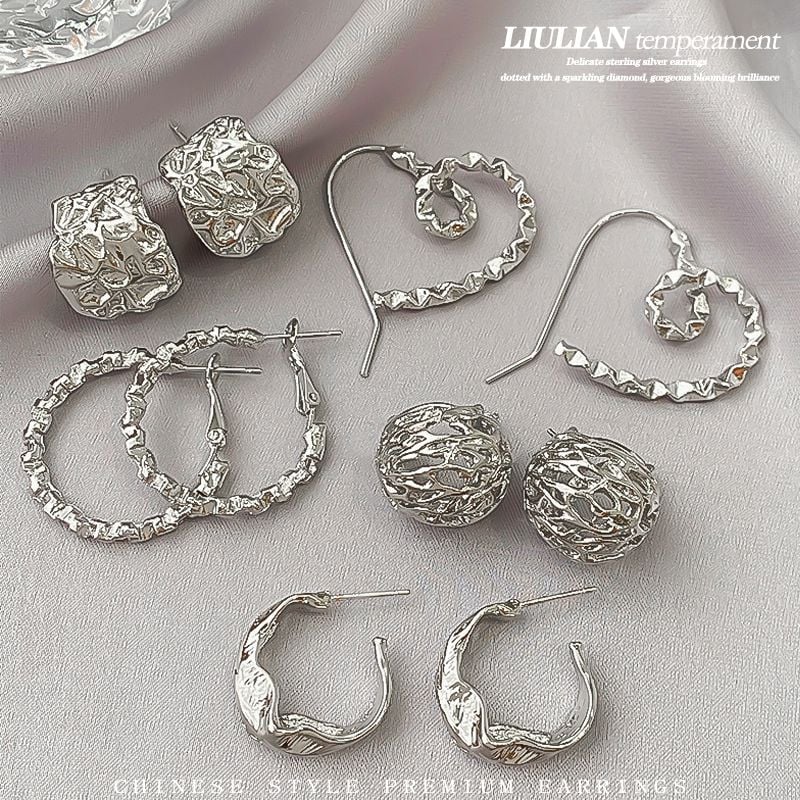 高級感銀色系 不規則系列耳環5入組