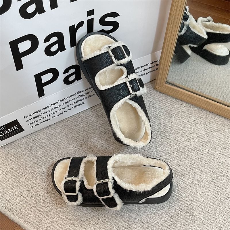 秋冬平底款保暖加絨涼鞋  現貨24.5cm