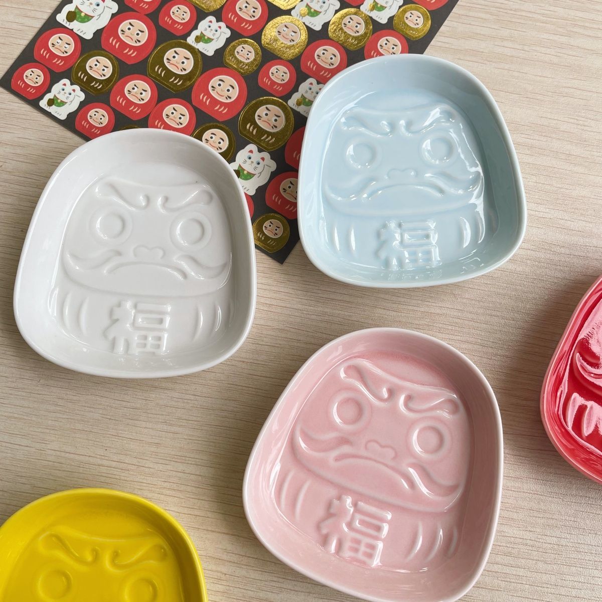 日式招福達摩陶瓷醬料碟 可愛浮雕小碟芥末醬油碟