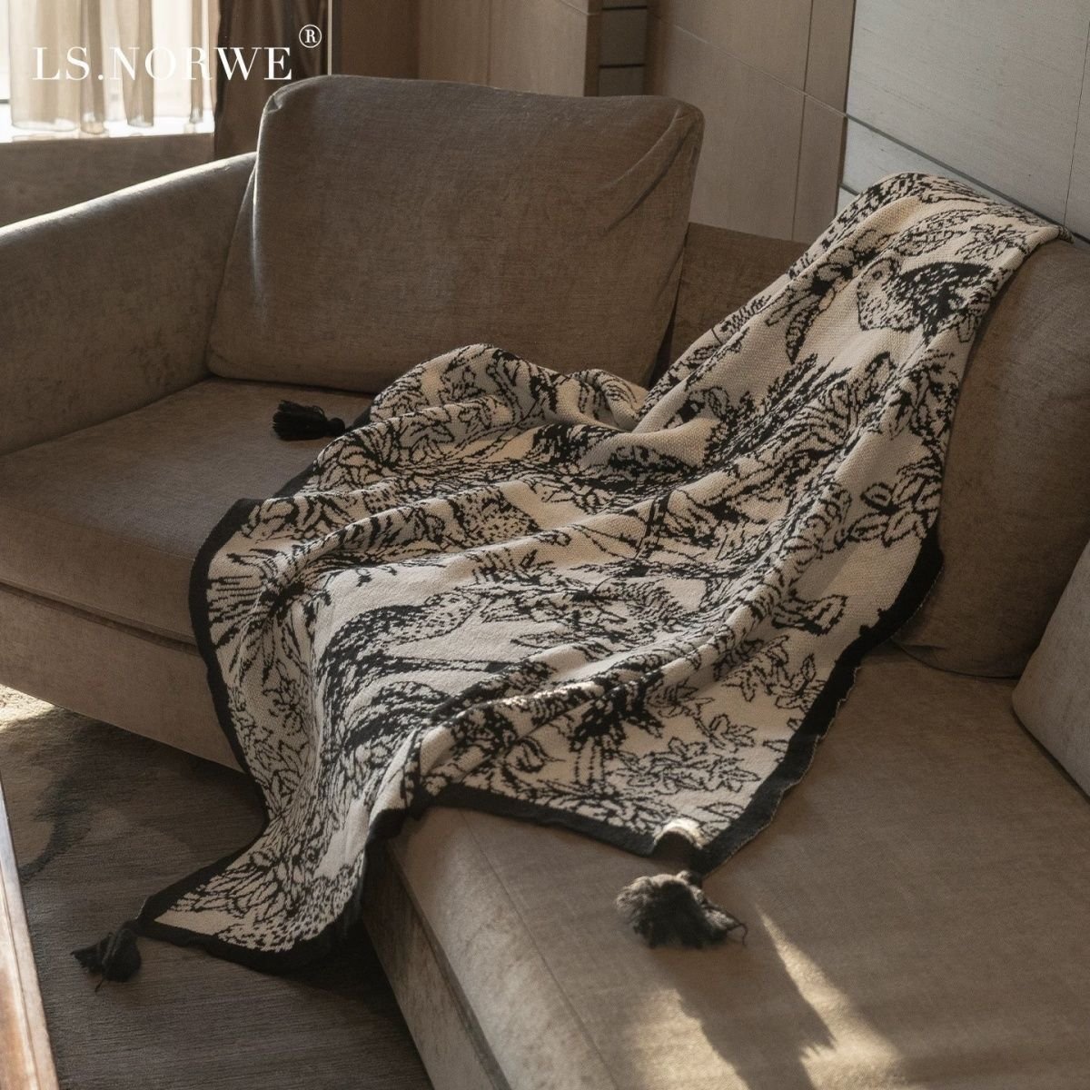 法式花鳥輕奢針織毯 沙發搭毯｜床尾午睡毛毯 (130×170cm)