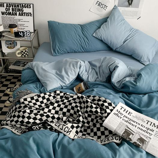 天空蔚藍雙拼色 秋季新色系水洗棉四件床包組