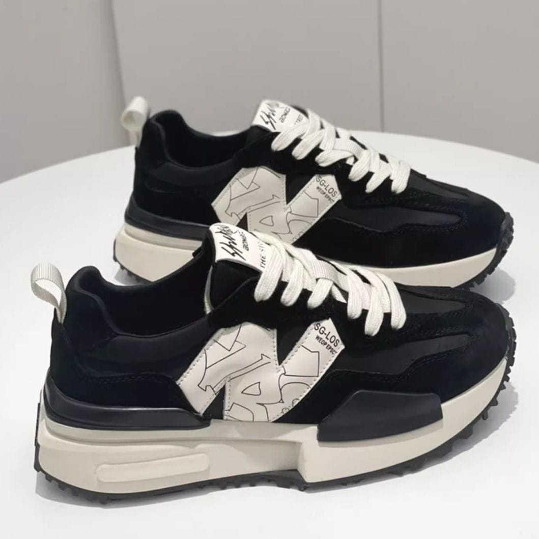 美拉德風新款N字厚底老爹鞋  36黑色現貨