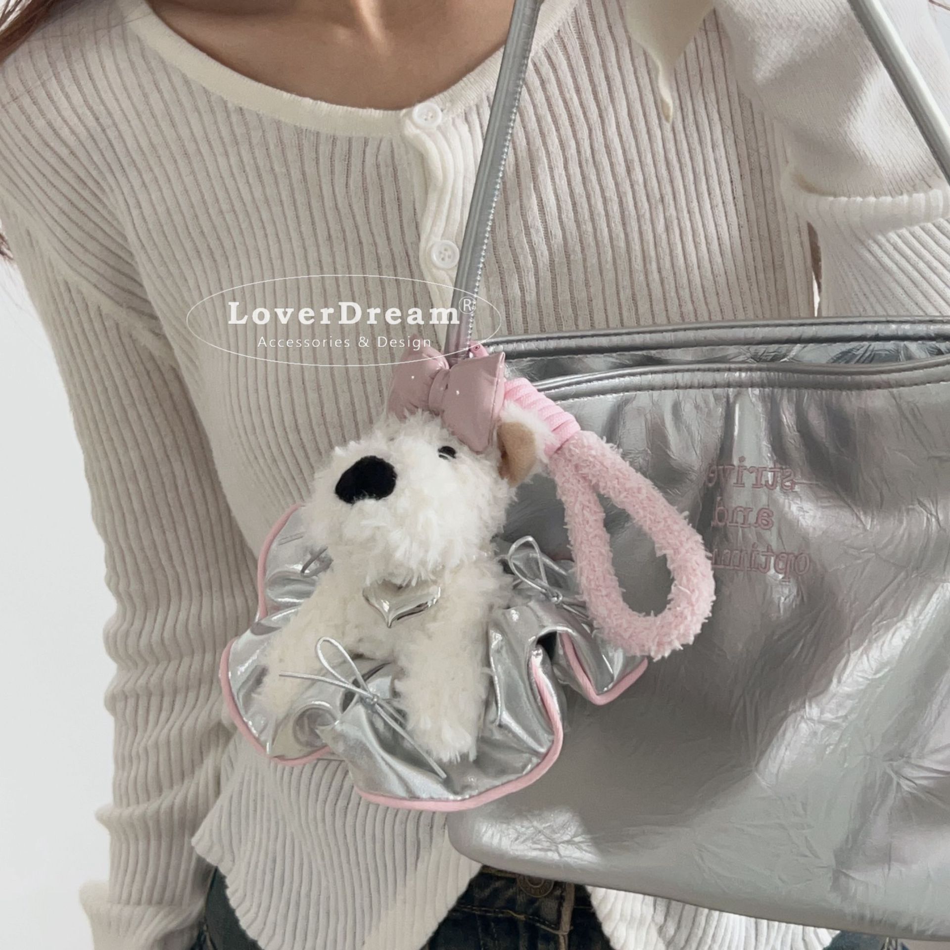 韓國設計高級感仿皮蝴蝶結 西高地狗狗掛飾