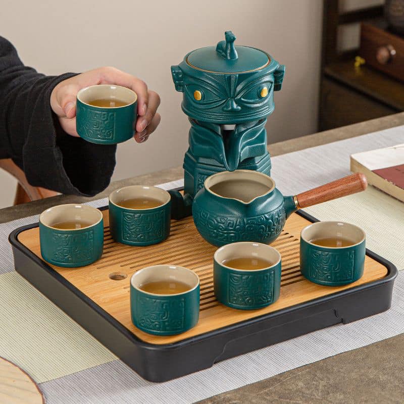 神秘三星堆石磨旋轉茶具套組