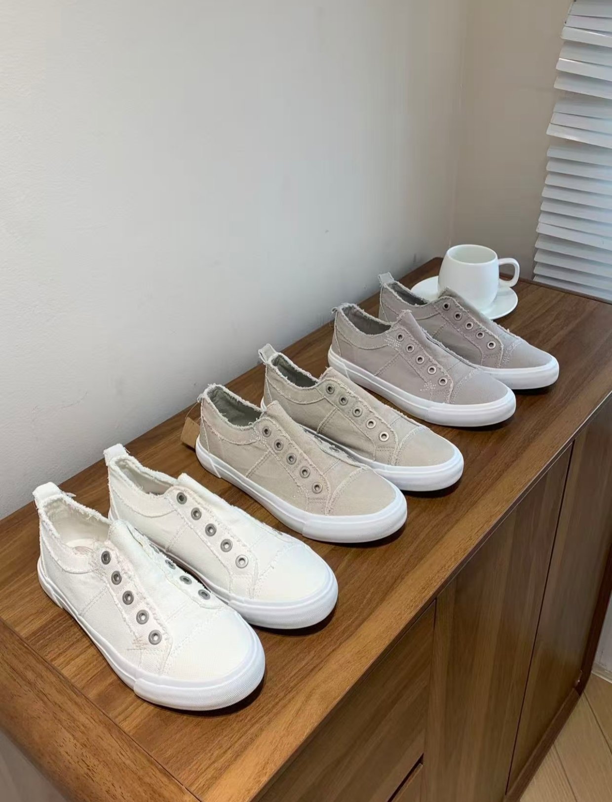 出口訂單做舊破邊帆布懶人鞋