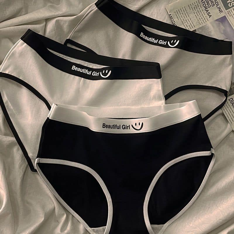 黑白拼色運動風 舒適腰圍中大女童三角內褲組
